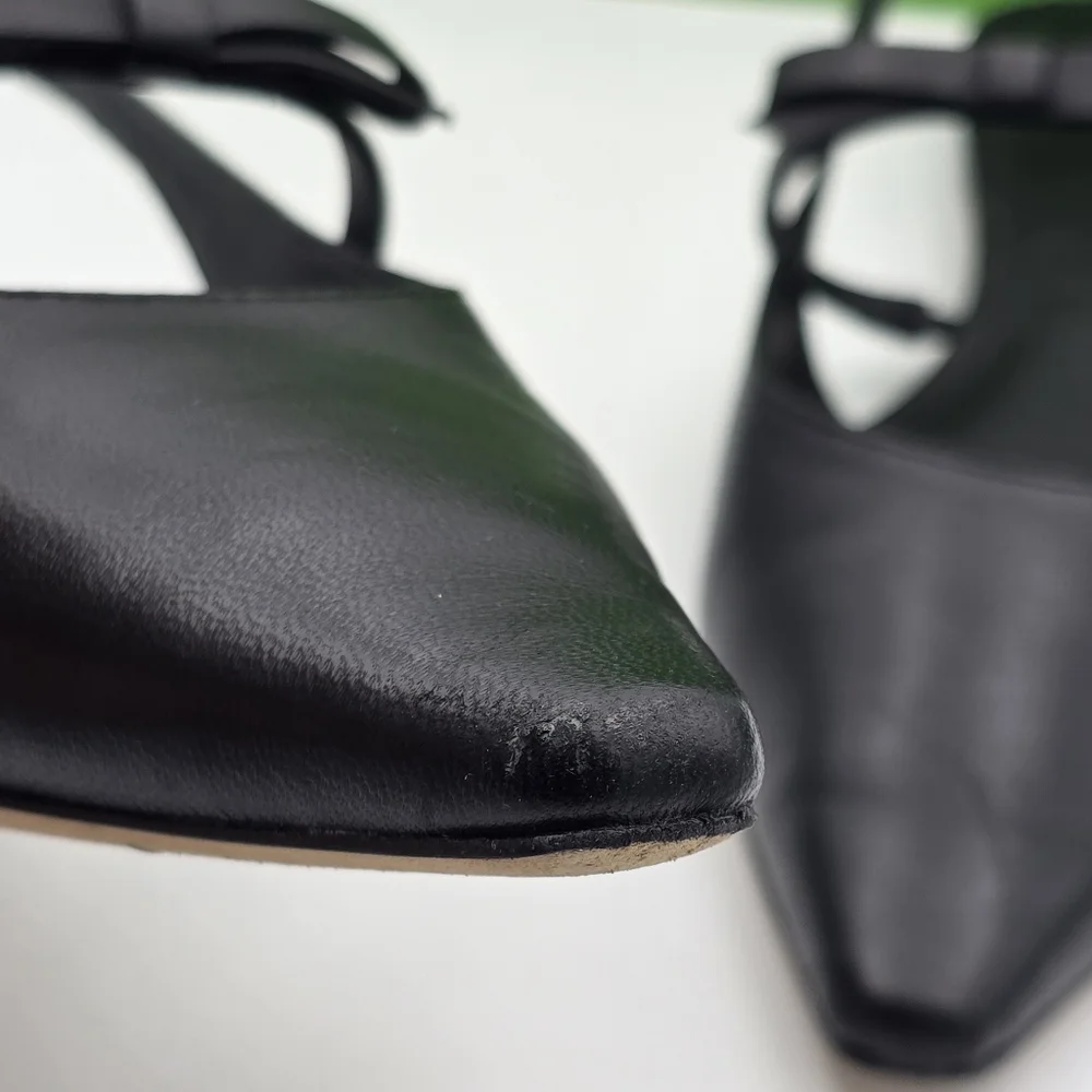 kate spade Black Pointed Slingback Flats with Bow
